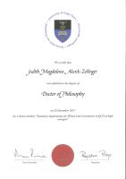 Judith Zeilinger's PhD certificate in Theoretical Physics